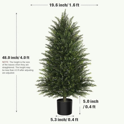 Mavis's Diary Artificial Topiary Ball Tree, Indoor Realistic Faux Boxwood Bush Potted Plants, Outdoor Fake Shrubs Cedar Evergreen Plants for Home Living Room Front Porch Decor (2, 4ft)