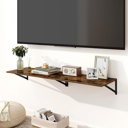 Fun Memories Floating Shelves for Wall, 12 Inch Deep Floating Shelves Set of 2, 24W x 12D Large Wall Shelf with Sturdy Metal Brackets for Living Room, Bathroom, Bedroom and Kitchen, Rustic Brown