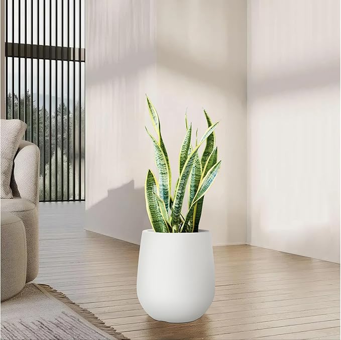 16.9 Inch Plastic Tall Large Planters for Outdoor Plants, Modern Round Tapered Flower Pot for Indoor Plants, Plant Pots with Drainage Holes and Rubber Plug for Home Garden Patio, Chalk Beige