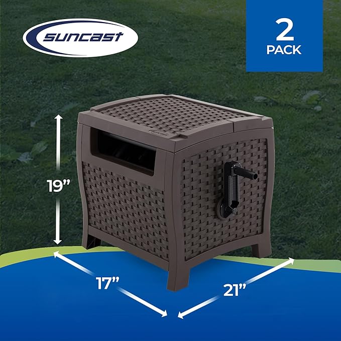 Suncast 2 Pack 175 ft. Wicker Style Resin Hose Hideaway with Hose Guide, Java, Mocha Brown