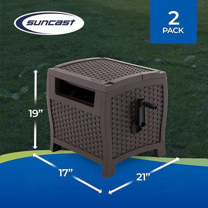 Suncast 2 Pack 175 ft. Wicker Style Resin Hose Hideaway with Hose Guide, Java, Mocha Brown