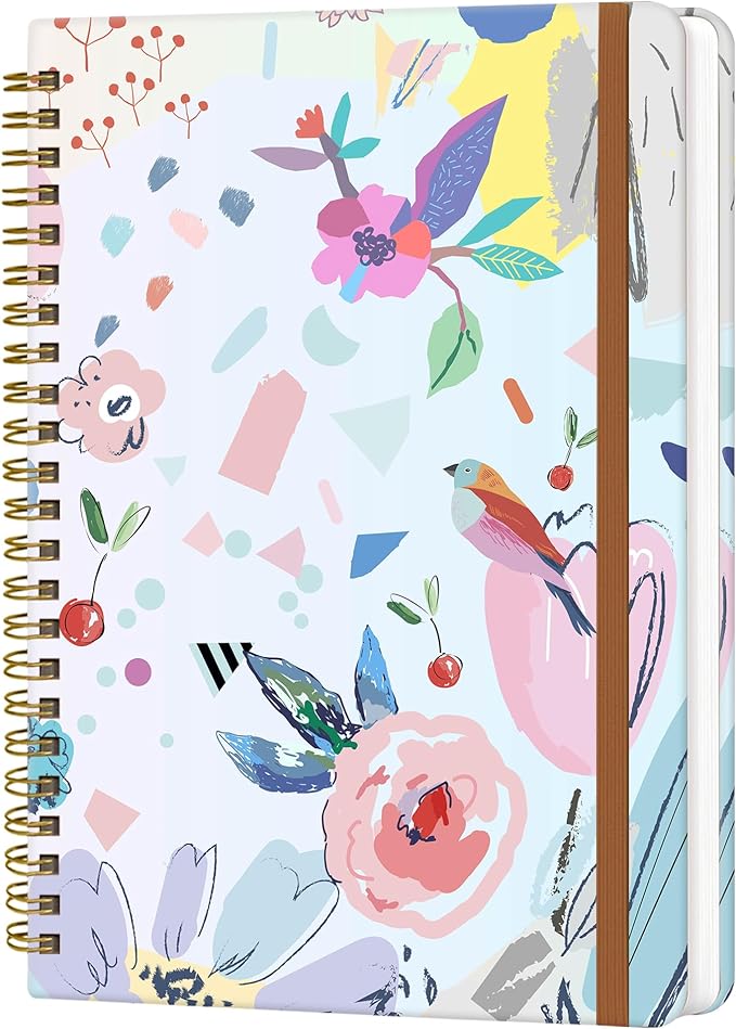 Spiral Journal Notebook for Women, Hardcover A5 College Ruled Notebook, 120 Pages, Thick Paper, Cute Lined Journal for School, Office & Work, 6 x 8.4 in(Artistic Floral)