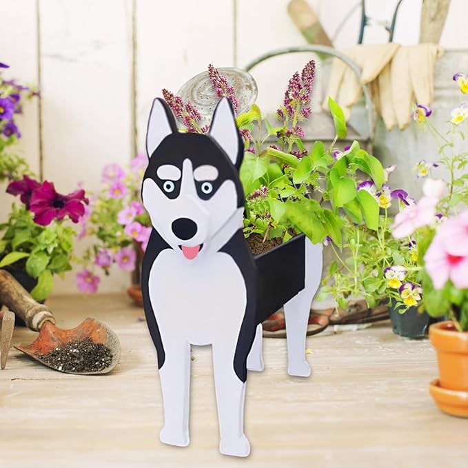 Siberian Husky Dog Planter Plant Pots,Cute Large Dog Flower Planter,Gifts for Pet Lovers,Unique Animal Plant Pots,Office,Indoor Outdoor Garden Decor(9.84 * 8.97 * 17in)