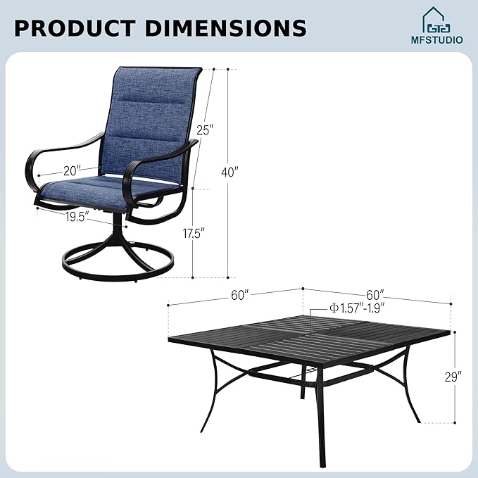 MFSTUDIO Patio Dining Set for 8, Outdoor Dining Set with Umbrella Hole, 9 Piece Outdoor Patio Furniture Set for Deck/Backyard/Poolside/Garden