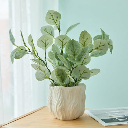 AlphaAcc 12.6" Artificial Plant Eucalyptus in White Embossed Ceramic Pot Lifelike Faux Plants Decorative Fake Greenery for Home Kitchen Bathroom Bedroom Office Desk Bookshelf Indoor Tabletop Decor