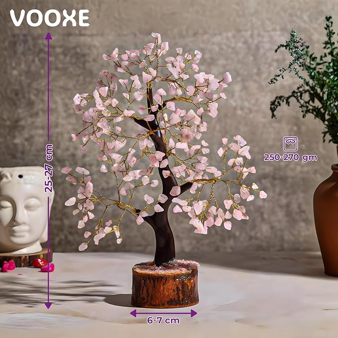 Rose Quartz Tree Handmade Healing Gemstone Bonsai Home, Office, & Desk Decor - Feng Shui Money Tree with Crystals & Healing Stones (Rose Quartz Crystal)