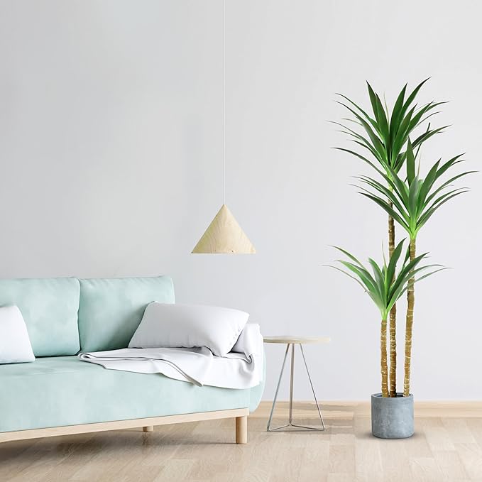 Hyper Realistic Dracaena 5ft Tall - Real Touch & VU Protected Faux Yucca Floor Plant in Pot- Artificial Agave Plant Fake Tree with Black Planter