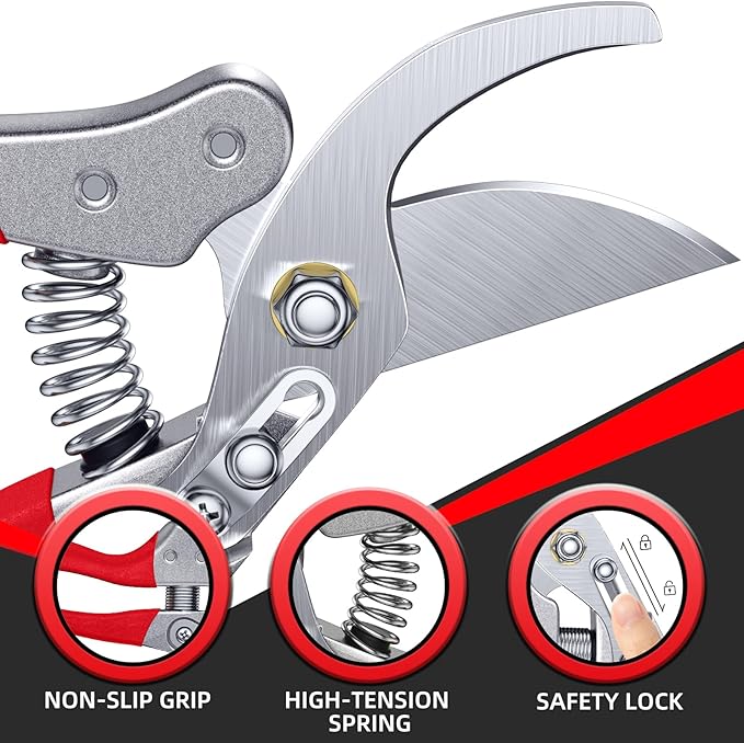 DECERK Professional Bypass Pruning Shears, Ultra Sharp Garden Scissors & Clippers, Effortless 3/4" Branch Clippers