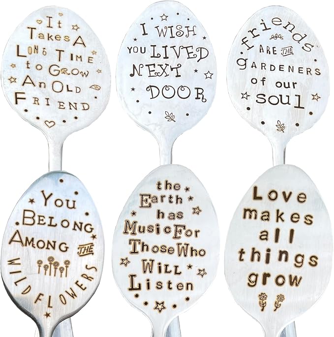Garden Plant Marker Friendship Gift for Women Gardeners, Plant Stake Label Sign Tag Gardening Gifts for Woman Plant Lovers, Metal Garden Decoration (Among Flowers)