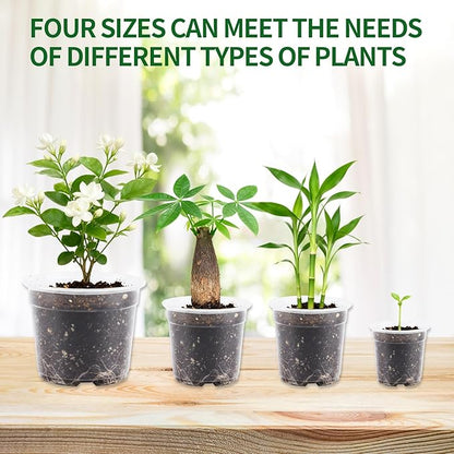 40 Pcs Seed Starter Pots Kit 2.5/3.5/4/5 Inch Clear Nursery Pots for Plants for Seedlings,Succulents,Plastic Nursery Pots with Drainage Holes (10 of Each Size),Garden Pot for Outdoor Indoor (Size A)