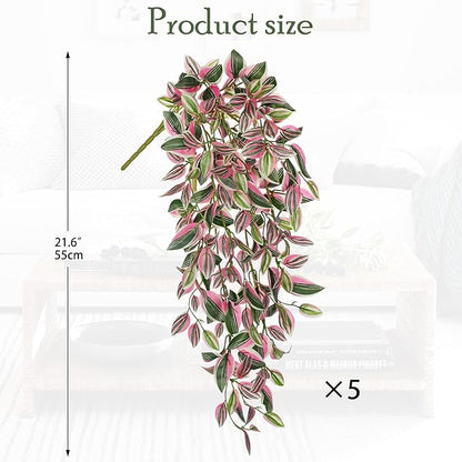 DILATATA Fake Hanging Plants Artificial Hanging Plants 22" Faux Wandering Jew Hanging Leaves Plant for Wall Shelf Home Indoor Outdoor Decor - 5 Pack