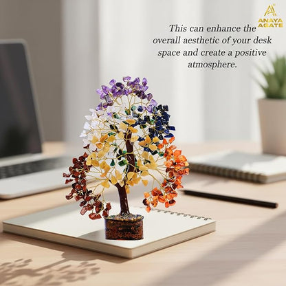 Crystal Tree of Life 7 Chakra Healing Crystals Trees for Home Decor, Office Desk Decor, Boho Decor, Handmade Bonsai Trees for Positive Energy, Money, Good Luck Birthday Gifts for Women, Mom, Sister