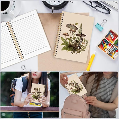 nvucamd Vintage Mushroom Spiral Notebook, Cottagecore Mushroom Journal Notebook, Retro Botanical Journaling Notebooks for Women, Mushrooms Gifts Office Supplies, 5.5x8.3Inch