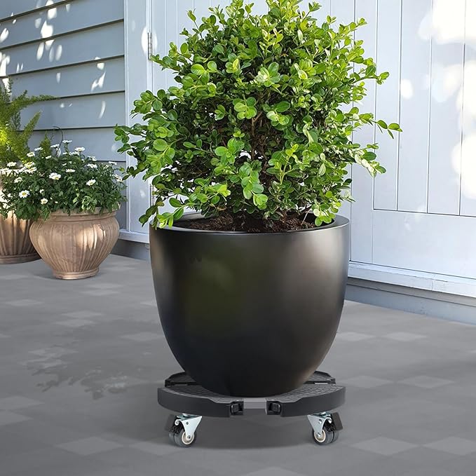 W B D WEIBIDA Plant Stand with Wheels Heavy Duty, Adjustable 15 to 21 Inch Pot Roller Base, Rolling Planter Caddy for Large Flower Pots, 440 Lbs Capacity Round Dolly Cart for Indoor/Outdoor Use