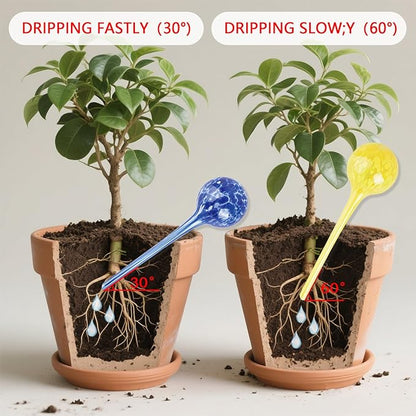 Plant Watering Globes Set of 6,Small Glass Self Watering Globes for Indoor & Outdoor Plants Vacation Plant Care Automatic Watering Bulbs Self Watering Planter Insert