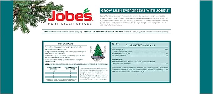 Jobe’s Slow Release Evergreen Fertilizer Spikes, Easy Plant Care for Cypress, Arborvitae, Pine, Cedar, and Many More Acid Loving Trees, 15 Count