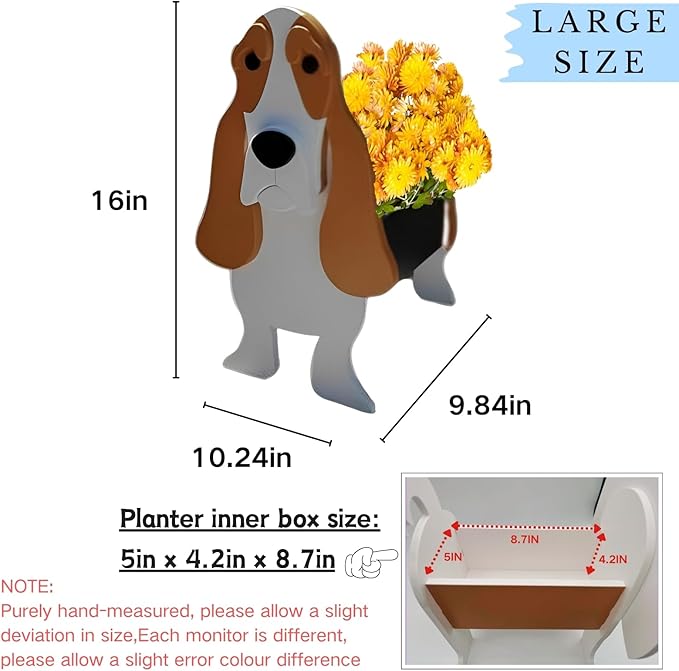 Basset Hound Dog Planter Plant Pots,Cute Large Dog Flower Planter,Gifts for Pet Lovers,Unique Animal Plant Pots,Office,Indoor Outdoor Garden Decor(9.84 * 10.24 * 15.75in)