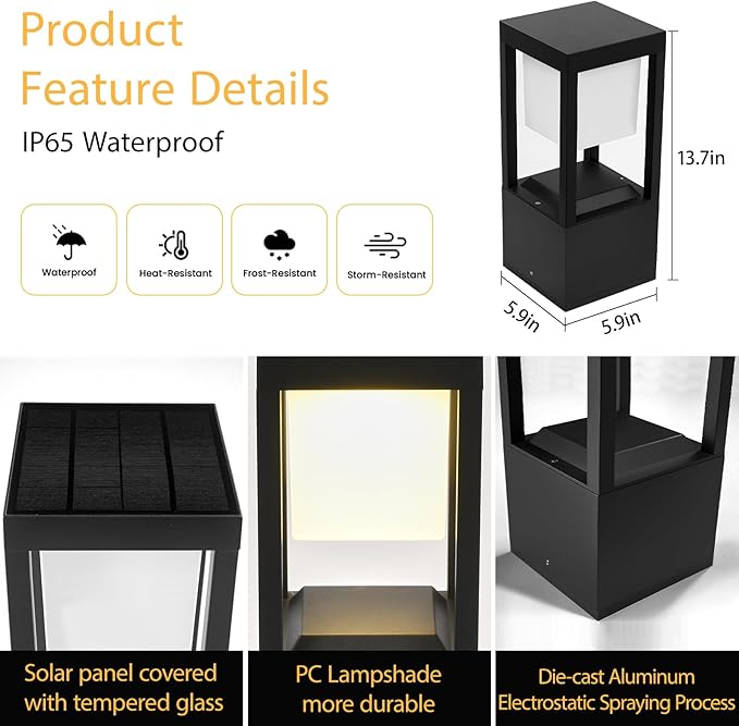 Solar Bollard Lights Outdoor, 13" Modern Led Landscape Pathway Lights Waterpoorf, Path Lighting for Garden Yard Decoration, 3CCT Seturable, Auto On/Off, Lawn and Concrete Mount (4 Pack)