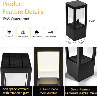 Solar Bollard Lights Outdoor, 13" Modern Led Landscape Pathway Lights Waterpoorf, Path Lighting for Garden Yard Decoration, 3CCT Seturable, Auto On/Off, Lawn and Concrete Mount (2 Pack)