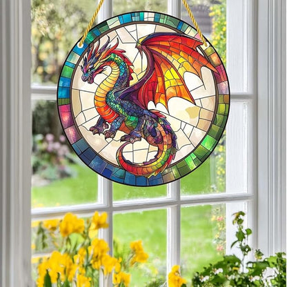 Acrylic Stained Window Hanging Dragon Acrylic Decoration for Indoor Outdoor Home Bar Office Garden Plastic Ornament Decor 12x12 Inch