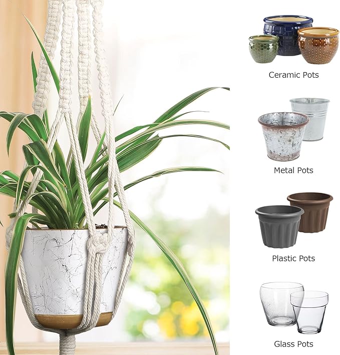 MIPON 3 Pack Macrame Plant Hanger Indoor Hanging Planter for Plants Holder with 3 Hooks,46"/41"/34" Size for Boho Home Decor,Ivory(POTS NOT Included)