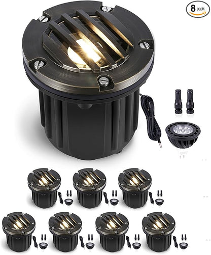 Gardenreet Low Voltage Brass Well Lights - LED 12V In-Ground Replaceable Bulb Weatherproof Fixture, Hardwired Fixture, Antique Bronze for House Wall Tree with 2700K Warm White MR16 Bulb
