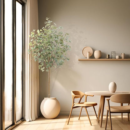 Tall Eucalyptus Tree Artificial，6ft(72in) Faux Eucalyptus Tree with Realistic Silk Leaves， Fake Trees Indoor Outdoor for Home Office Living Room Bedroom Foyer Porch Decor.