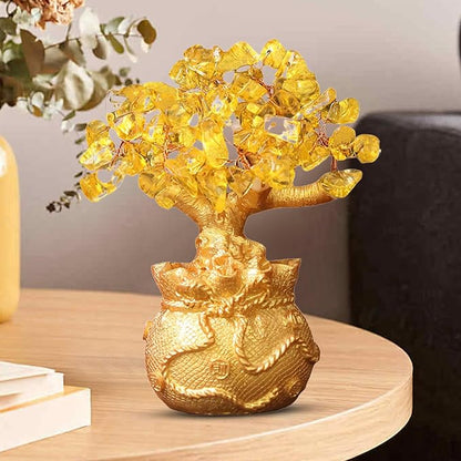 Golden Money Tree Ornament Bring Good Luck Fortune Lucky Bag Tree Resin Figurine Statue Sculpture Home Office Desktop Fengshui Decoration (Golden)