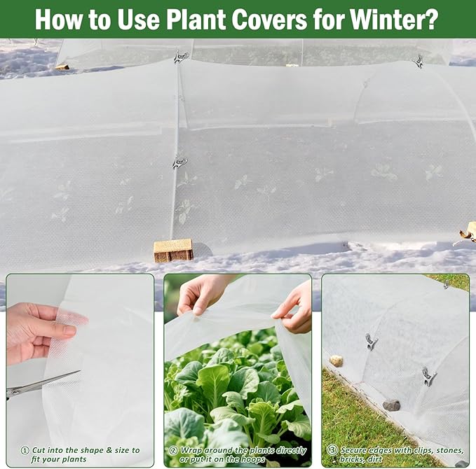 10×50 ft Plant Covers Freeze Protection- 1.4 oz/yd² Frost Cloths Blankets for Outdoor Plants, Reusable Floating Row Cover Plant Freeze Protection for Winter Garden Vegetables Raised Bed, White