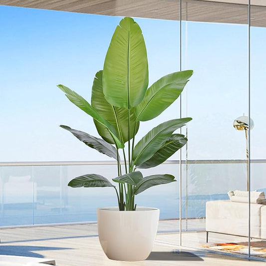 Artificial Bird of Paradise Plant 5Ft, Floor Silk Banana Leaf Plant with 10 Leaves, Faux Palm Tree with Plastic Pot for Indoor House Home Office Garden Modern Decoration