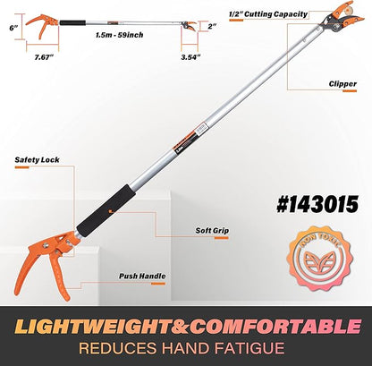 KSEIBI 143015 Long Reach Cut and Hold Bypass Pruner Max Cutting 5/16 inch (5.0 ft - 1.5 m)
