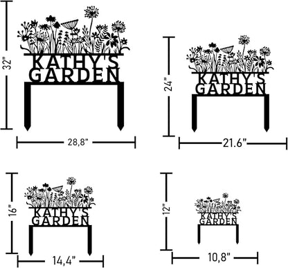 Custom Flowers Metal Garden Decor, Sign for Flower Beds, Personalized Flowers Garden Sign with Stakes, Metal Yard Art, Gift for Grandmother, Patio Decor, Farmhouse Decorations, Mom Gift