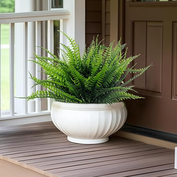 TURNMEON 12 Bundles Fake Boston Fern Artificial Plants Outdoor Spring Decor, UV Resistant Faux Plants Flowers Plastic Greenery Shrubs for Outside Indoor Home Gardens Patio Yards Porch Summer Decor
