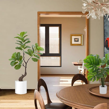 4 Ft Artificial Fiddle Leaf Fig Tree, Indoor Outdoor Fake Potted Tree with Trunks Artificial Tree Realistic Fake Plant for Modern Home Office Living Room Floor Decor