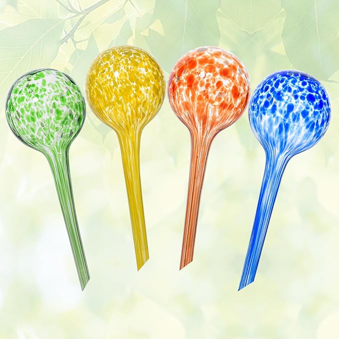 Plant Watering Globes Set of 4,Medium Glass Self Watering Globes for Indoor & Outdoor Plants Vacation Plant Care Automatic Watering Bulbs Self Watering Planter Insert