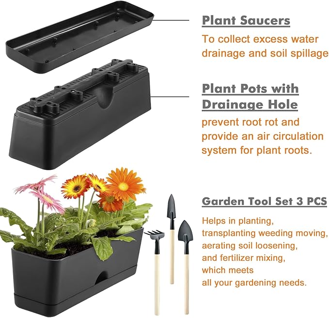2-Pack Large Window Boxes Planters 16 Inch Rectangle Plant Box Rectangular Planters for Outdoor and Indoor Plants Plastic Windowsill Planter for Herbs Vegetable Flowers Long Window Sill Planters
