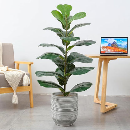 3ft Artificial Fiddle Leaf Fig Tree Plant, Fake Ficus Lyrata in Pot,Ficus Faux Plant Artificial Trees for Office Indoor Outdoor Garden Living Room Home Decor 1PCS-36in