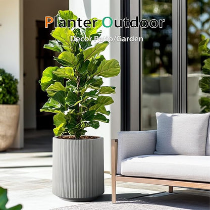Concrete Planter Outdoor Indoor, Large Cement Plant Pots with Saucer for Trees Flowers (Vertical Gray, 17 inch)