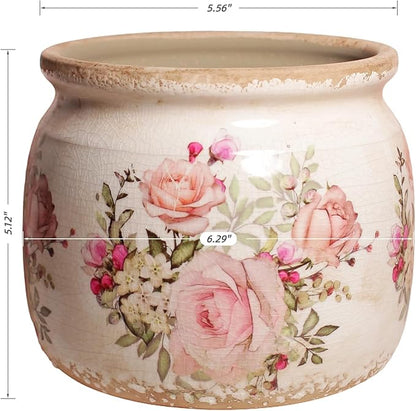 Ceramic Planters for Indoor Plants, Plant Pots with Drainage Hole, 6.29in. Flower Pots for Indoor Plants, Stylish Planters & Succulent Pots, Crackle Glaze Finish Plant Pots, Pink