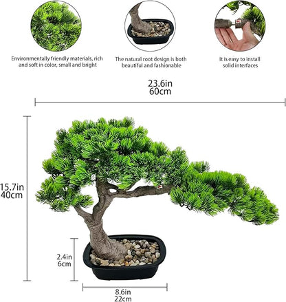 15in Artificial Bonsai Tree Juniper Faux Plants Indoor Big Fake Plants Decor with Ceramic Pots for Home Table Office Desk Shelf Bedroom Living Room Decorations (Green 15in)