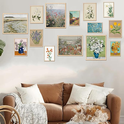 TRAMIN 14 Pcs Floral Wall Art, Flower Poster for Room Aesthetic Vintage Prints, Vintage Floral Prints for Wall Decor, French Garden Painting Spring Landscape Botanical Art Wildflower Decor (8x10 Unframed)