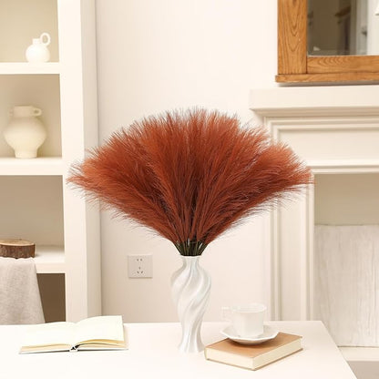 Burnt Orange Pampas Grass - 60pcs 24 Inch Artificial Pampas Grass Decor, Tall Pampas Grass for Floor Vase, Table Centerpieces, Wedding, Party and Fall Decor (Burnt Orange, 60 Pieces)