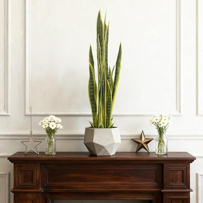 3FT-2PCS Artificial Snake Plant, 32 PVC Lifelike Leaves, 35in Faux Sansevieria for Indoor Home & Garden Decor, Potted Mother-in-Law's Tongue Plants, Yellow