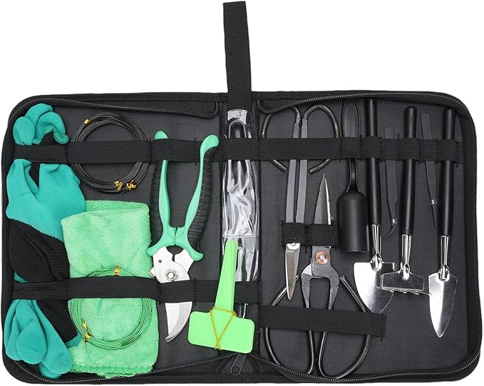 WALFRONT Bonsai Trimming Tools Kit, High Carbon Steel Gardening Set with Pruning Shears, Scissors and Wires for Indoor Bonsai Care