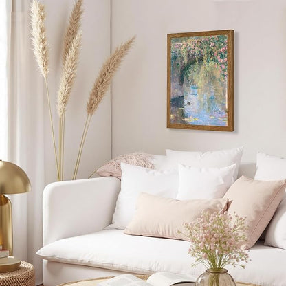 Woojin Framed Vintage Monet Canvas Wall Art, Garden Rose Cute Animals Painting Picture Wall Decor, Sunset Landscape Poster Impressionist Floral Prints for Living Room Bedroom Bathroom Office 16x24 in