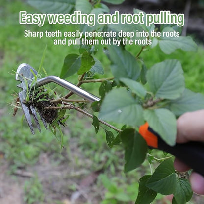 Weed Removal Tool, 2025 New Garden Weeding Tools Manganese Steel Hand Weeder Tool with Handle, 5 Teethes Dual Purpose Manual Weeders Tool Weed Tool for Garden (Rubber Handle)