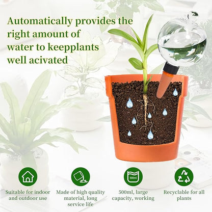4pcs Plant Self Watering Globes with Covers, Plastic Water Bulbs Top Fill, Plant Watering Devices System Slow Release Terracotta, Water Spikes Stakes for Indoor (4)