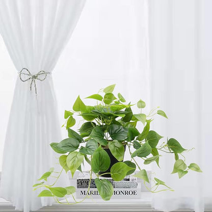 LOYWREE Faux Pothos Indoor Green Realistic Artificial Potted Plants Fake Plant Greenery for Home Office Garden Decoration - Black Pot