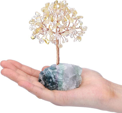 Jovivi Natural Citrine Crystal Tree, Raw Healing Crystals Fluorite Base Bonsai Money Tree for Home Office Table Decor Wealth and Luck