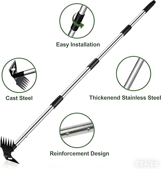 warmtree Weed Puller Tool - 2 in 1 Gardening Tools with 60" Long Handle, Heavy Duty Manual Weeder Remover for Lawn and Garden, Stand Up Weed Puller for Yard, Patio Weeding & Soil Leveling